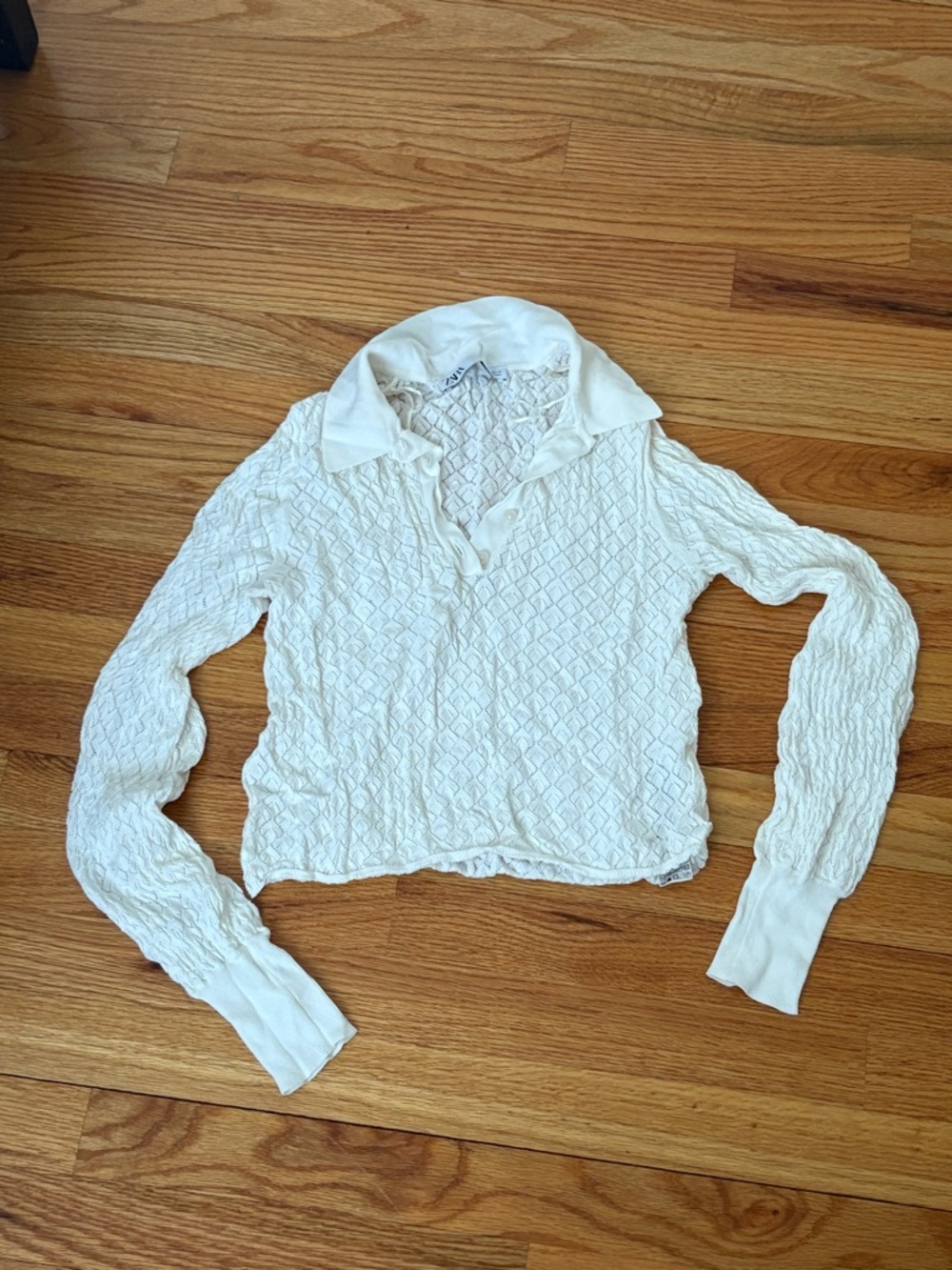 Zara Cream Knit Lace-Pattern Top